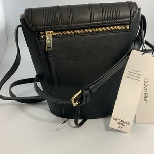 Calvin Klein Fringe Lock Leather Bucket Bag
